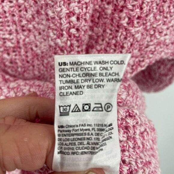 Chico's Pullover V-neck Tape Yarn 3/4 Sleeve Sweater Summer Berry Small/4 - Picture 7 of 10